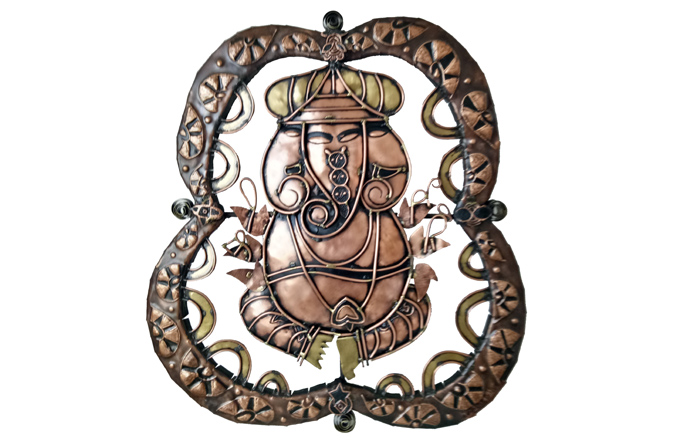 M.S.Geetha 
Ganesha - III 
Welded copper and brass 
22.5 x 20.5 inches 
Unavailable (Can be commissioned)